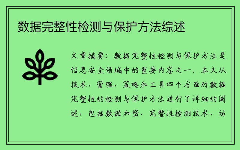 数据完整性检测与保护方法综述